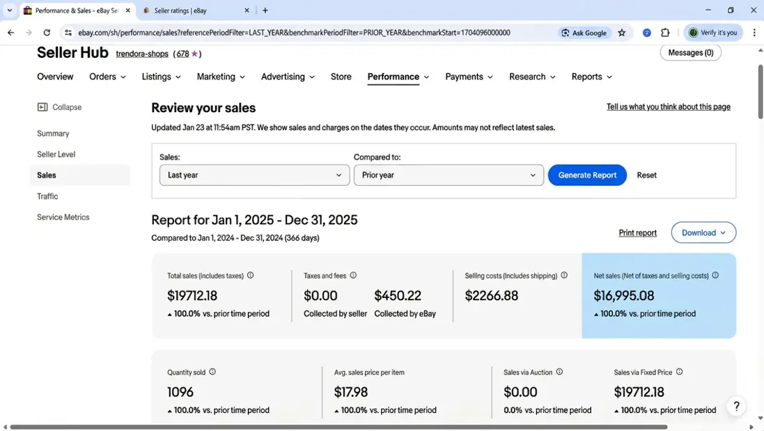 eBay dropshipping illik satış hesabatı — Do More tələbəsinin Seller Hub paneli