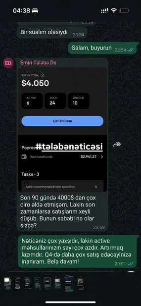 eBay dropshipping satış ekranı — mobil tətbiq